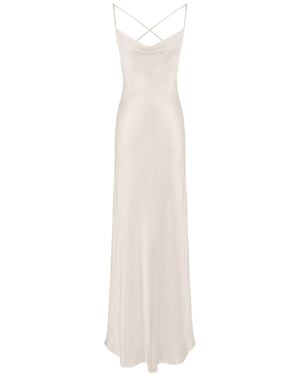 Lily Phellera Neutrals Citadel Slip Midi Dress With Ruffle Hem - White