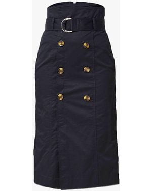 Smart and Joy Straight Double-Breasted Skirt - Blue