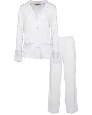 Reve Sleepwear Ciel Tencel Long Pj Set With Bow Embroidery - White