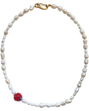 Smilla Brav Pearl Necklace Ladybug - Metallic