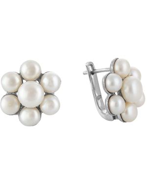 Esterah Pearl Flower Stud Earrings - Metallic