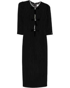 Nissa Pearl Detail Boucle Midi Dress - Black