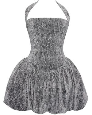 Miss Circle New York Naomie Crystal Embellished Bubble Hem Halter Mini Dress - Grey