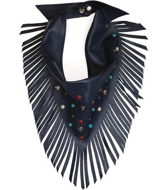 Black Cake Midnight Rodeo Leather Fringe Embellished Bandana - Blue