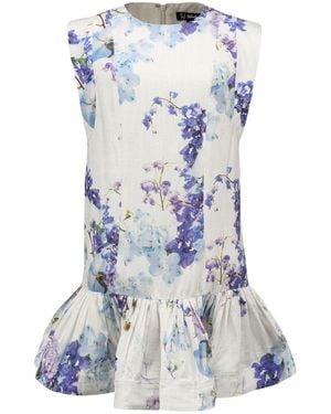 Smart and Joy Macro Floral Print Ruffle Mini Dress - Blue