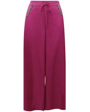 Riviera Soirée Bardot Straight-Leg Satin Pants - Purple
