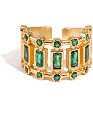 Ebru Jewelry Radiant Majesty Emerald Adjustable Cuff Ring - Metallic