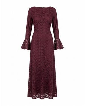 Tantra Spain Sl Long Lace Dress With Long Sleeves, Ruffled Cuffs, And Tie Closure Burgandy - Purple
