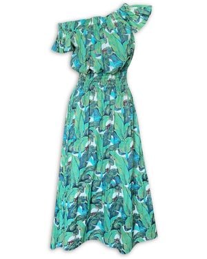 Pick Happy Petal Sleeve Off Shoulder Cotton Midi Dress - Green
