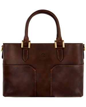 Time Resistance Leather Handbag Shoulder Bag - Brown