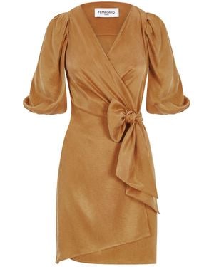 Femponiq Draped Vegan-cupro Wrap Dress - Brown