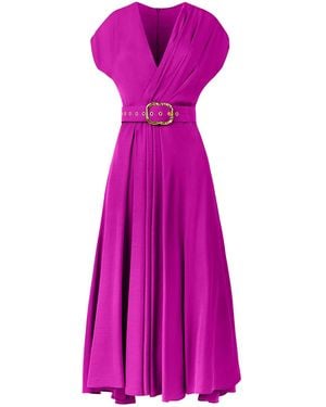 ALINA CERNĂTESCU Segue Vibrant Cocktail Dress With Pockets And Textile Belt - Purple