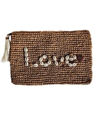OhSun Neutrals Love Raffia & Shell Clutch - Brown