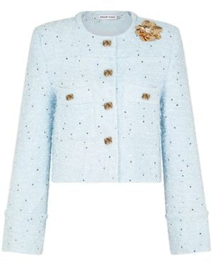 Sour Figs Sequined Brooch-Detail Bouclé Tweed Jacket - Blue