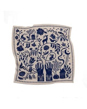 Silk&Soul Neutrals Folk Motif Silk Scarf - Blue