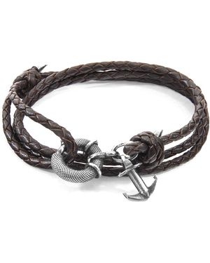 Anchor and Crew Dark Clyde Anchor & Braided Leather Bracelet - Brown