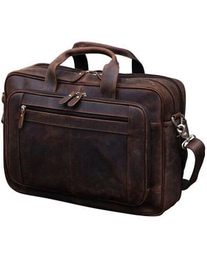 Touri Genuine Leather Briefcase With Luggage Strap - Brown