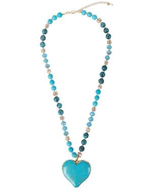 Saachi Heart Charm Beaded Necklace - Blue