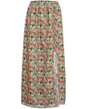 Couture to Your Door Maxi Cream Printed Slip Skirt With Lace - Natural