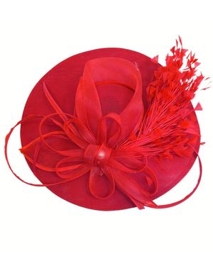 Cy Boutique Statement Fascinator Hat With Feather Detail - Red