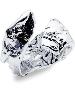 Mercela Wide Open Statement Ring With Textured Sculptural Form – Nature Inspired Chunky Jewellery Gift For Her - White