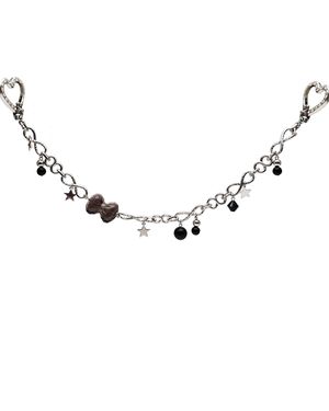 Farra Smoky Quartz Bowknot With Obsidian Chain Bag Charm - Metallic