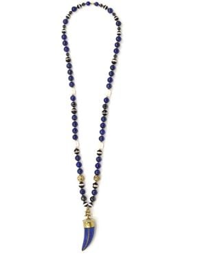 Shar Oke Lapis Lazuli Tibetan Horn Necklace - Metallic