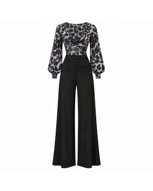 Atom Label Indium Cowl Neck Bell Sleeve Jumpsuit - Black