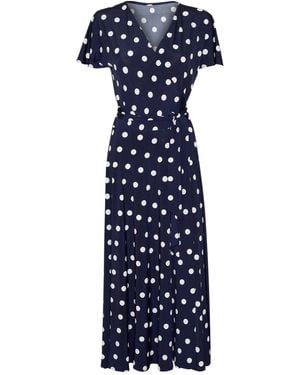 SACHA DRAKE Reverse Polka Dot Wrap Midi Dress - Blue