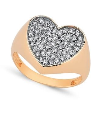 Ecce | Artisan Diamonds 14Ct Solid Heart Diamond Chevalier Ring - Metallic