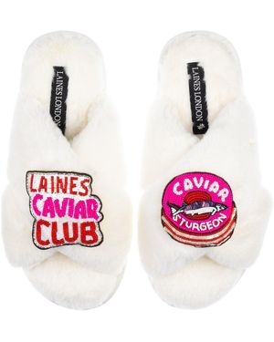 Laines London Classic Laines Slippers With Laines Caviar Club Brooches - Pink