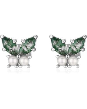 Azura Jewelry New York Monarch Butterfly Moss Agate Earrings Vermeil - Green