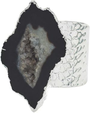 YAA YAA LONDON Black Mega Gemstone Silver Statement Ring