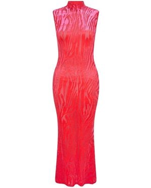 Sour Figs Velvet Zebra Pattern High Neck Maxi Dress - Red