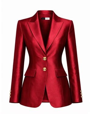 Richa Sharma Handcrafted Pure Silk Blazer - Red