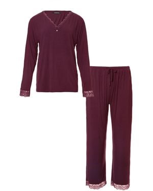 Pretty You London Bamboo Lace Pajama Set - Purple