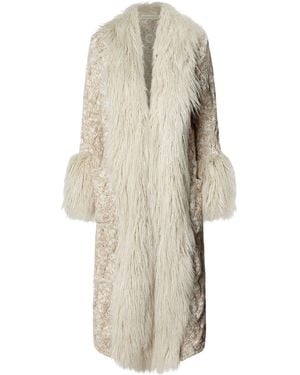 The Extreme Collection Neutrals Long Knit Coat With Faux Fur Connor - Natural