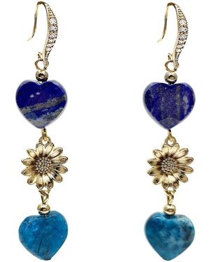 Farra Heart-Shaped Lapis And Apatite Flower Earrings - Blue