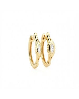 Artisan 14K Marquise Diamond Huggie Hoop Earrings - Metallic