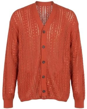 Modenaire Open Knit Cardigan Relaxed Fit Refined Texture - Red