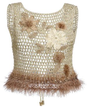 Andreeva Handmade Crochet Top With Embroidery - Natural