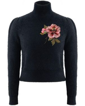 Roch Perel Flower Fur Knit Sweater - Blue