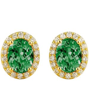 Juvetti Mina Oval Emerald & Diamond Halo Earrings - Green