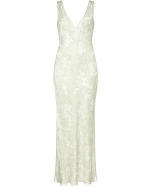 Lily Rou Neutrals Silk Coral V Neck Maxi Slip Dress - White