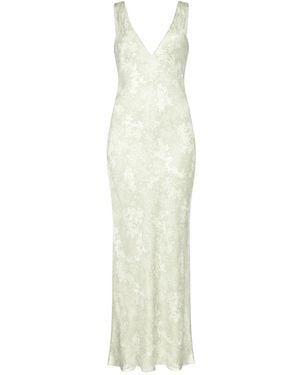 Lily Rou Neutrals Silk Coral V Neck Maxi Slip Dress - White