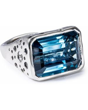 German Kabirski Huron Singular Edition Rhodium Plated Ring With Topaz - Blue