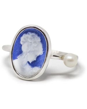 Vintouch Italy Mini Cameo And Pearl Ring - Blue