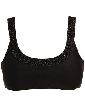 Self-Adore Zenya Hand-Beaded Embellished Bikini Top - Black