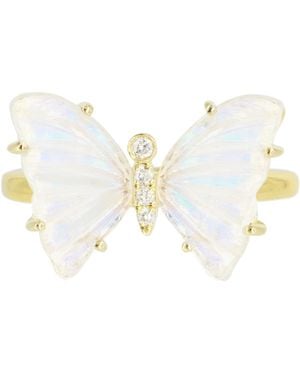 KAMARIA Moonstone Butterfly Ring With Diamonds - White