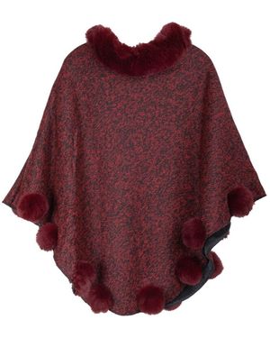 Saachi Faux Fur Poncho Pom Pom - Red